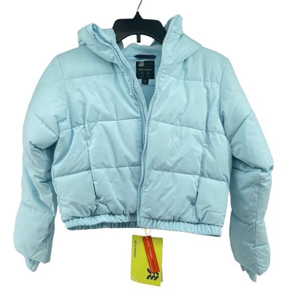 All in Motion Girls Blue Short Puffer Jacket M(8) NWT Wind & Water Resistant Zip - Picture 15 of 17